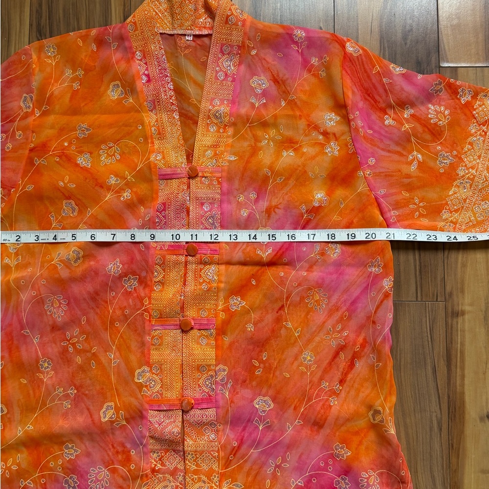 Vibrant Orange and Pink Floral print mandarin collar - Picture 8 of 10